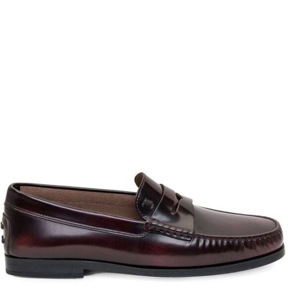 TOD'S ITALY BORDEAUX LEATHER LOAFERS SHOES, MOCASSINO COLLEGE GOMMA CLASSICO - Picture 15 of 15